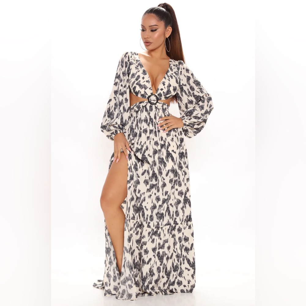 Fashion Nova In My Element Maxi Dress - Cream Combo, Size L